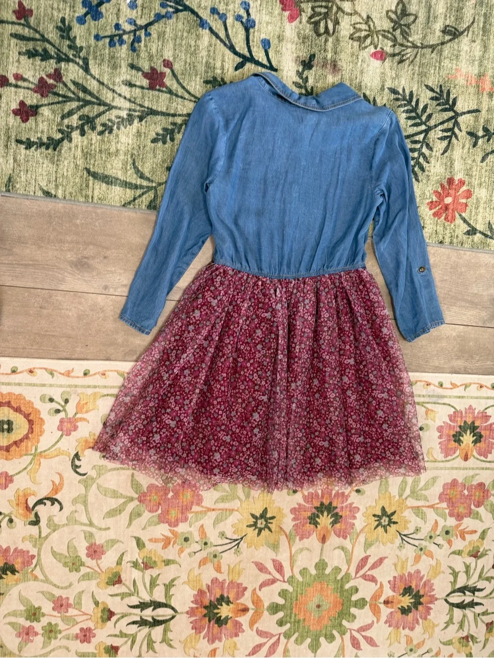 Boutique Zenzi Girls Denim & Tulle Floral Dress Size Large